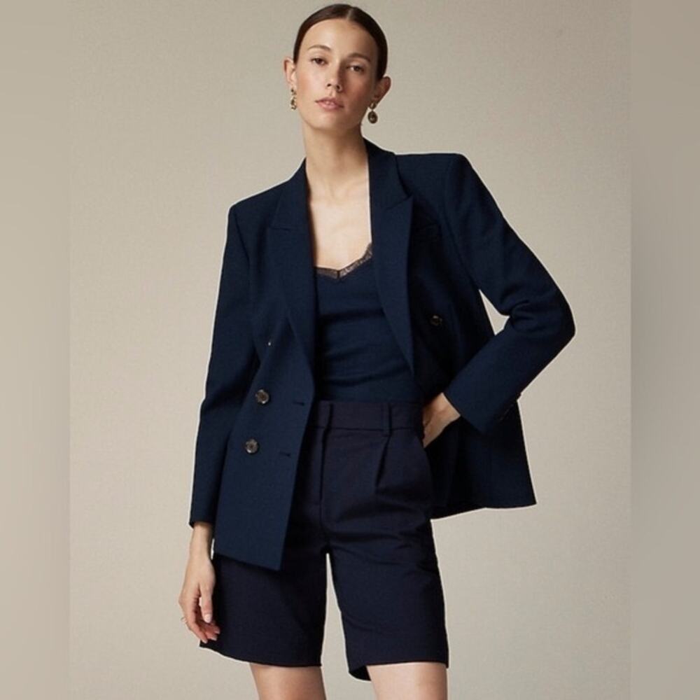 J. Crew Navy Double Breasted Four Season Stretch Classic Fit Blazer Size 12